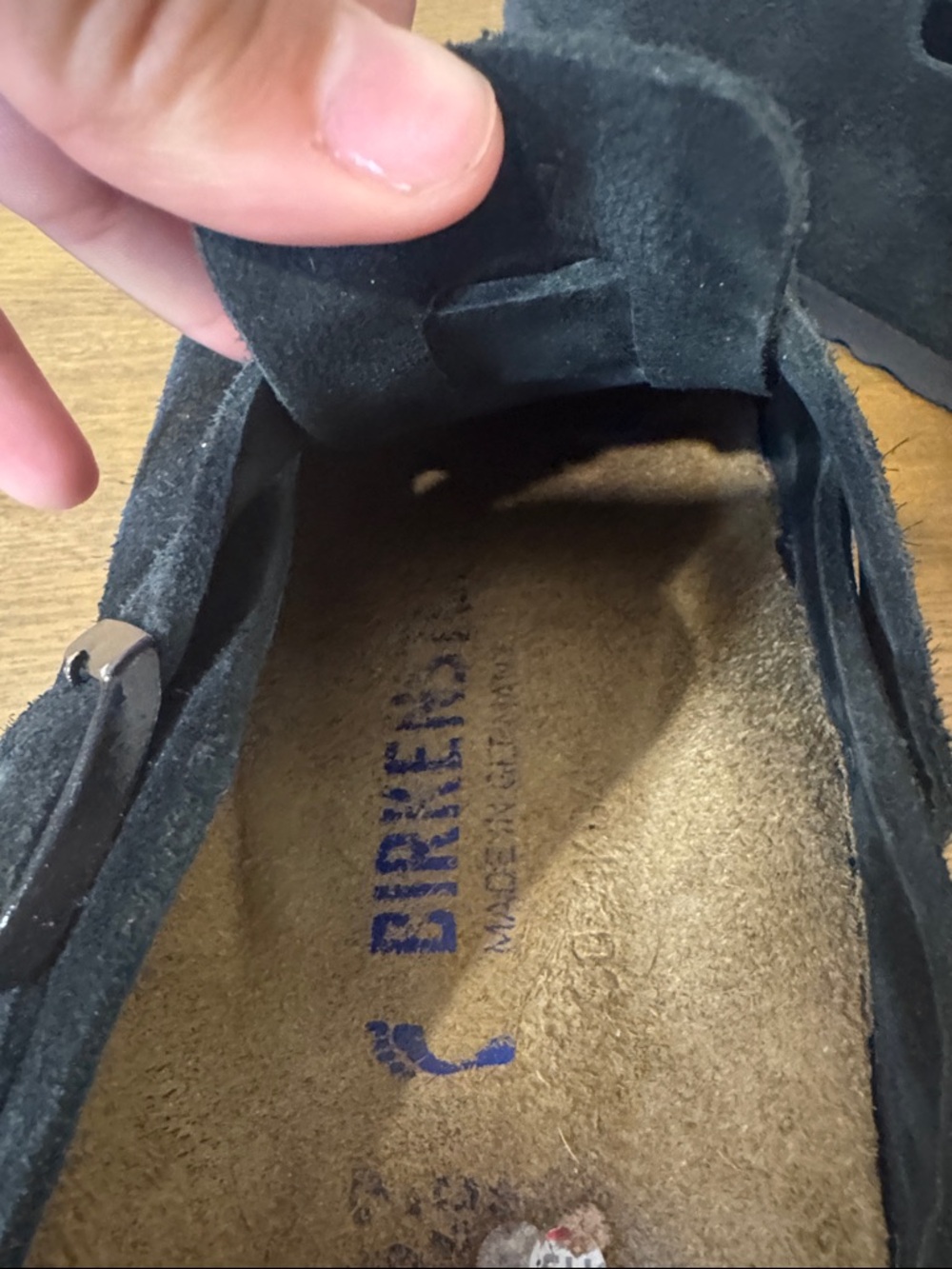 Birkenstock Black Suede Clog with Buckle Detail - Picture 2 of 3